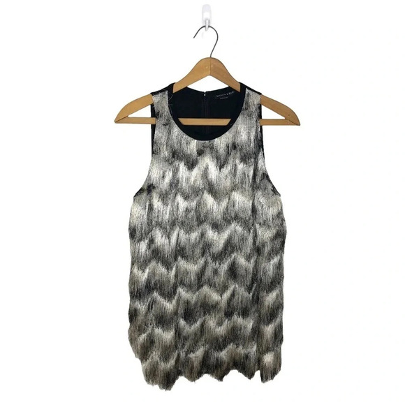 SACHIN & BABI Eyelash Fringe Rounded Hem Concealed Back Zip Sleeveless Blouse - Picture 3 of 11